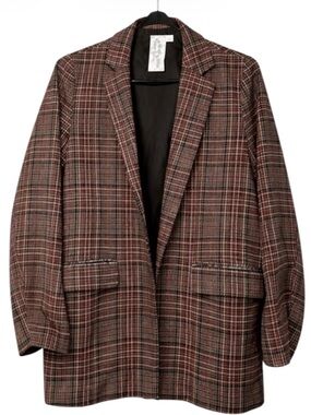 Sadie & Sage Plaid Blazer Jacket Red Brown Tailored Women’s Small